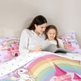 thumbnail image 4 of Manfei Magical Castle Queen Comforter Set,Magic Unicorn Butterfly Comforter Sets Queen,Pink Multicolor,Reversible,3pcs,1 Comforter and 2 Pillowcases, 4 of 8