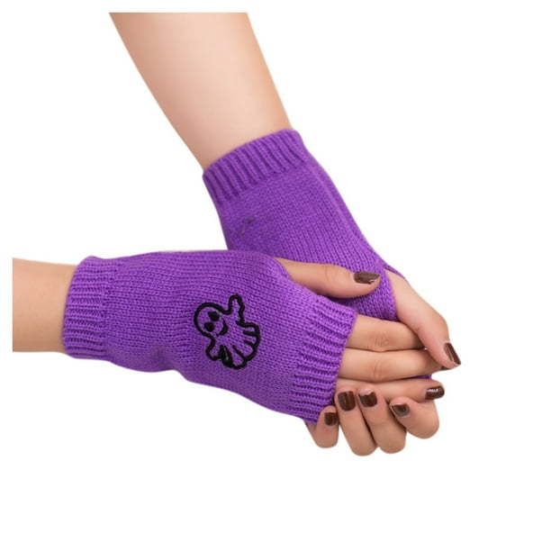 Heated Gloves Women Girl Knit Arm Fingerless Keep Warm Winter Soft