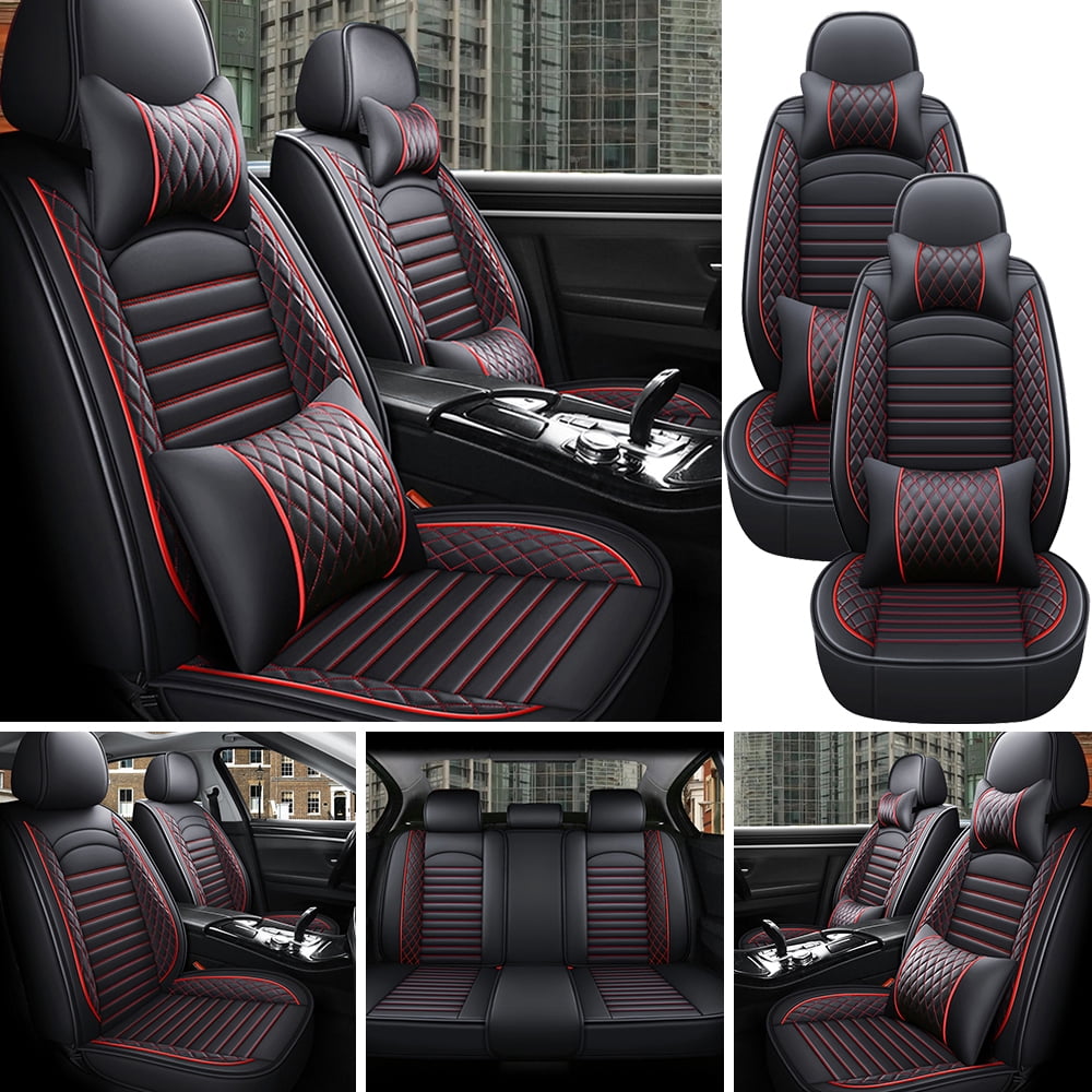 Aotiyer Full Set Car Seat Covers, Crown PU Leather Car Seat Cover Full Surround, Durable Comfortable Automotive Vehicle Cushion Cover Fit for Most 5 Seats Cars/SUV/Truck/Vans