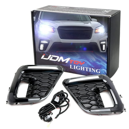 JDM Style Piano Black Gloss Finish White/Amber Switchback LED DRL Fog Light Kit For Subaru 2019-2021 Forester Sport ONLY