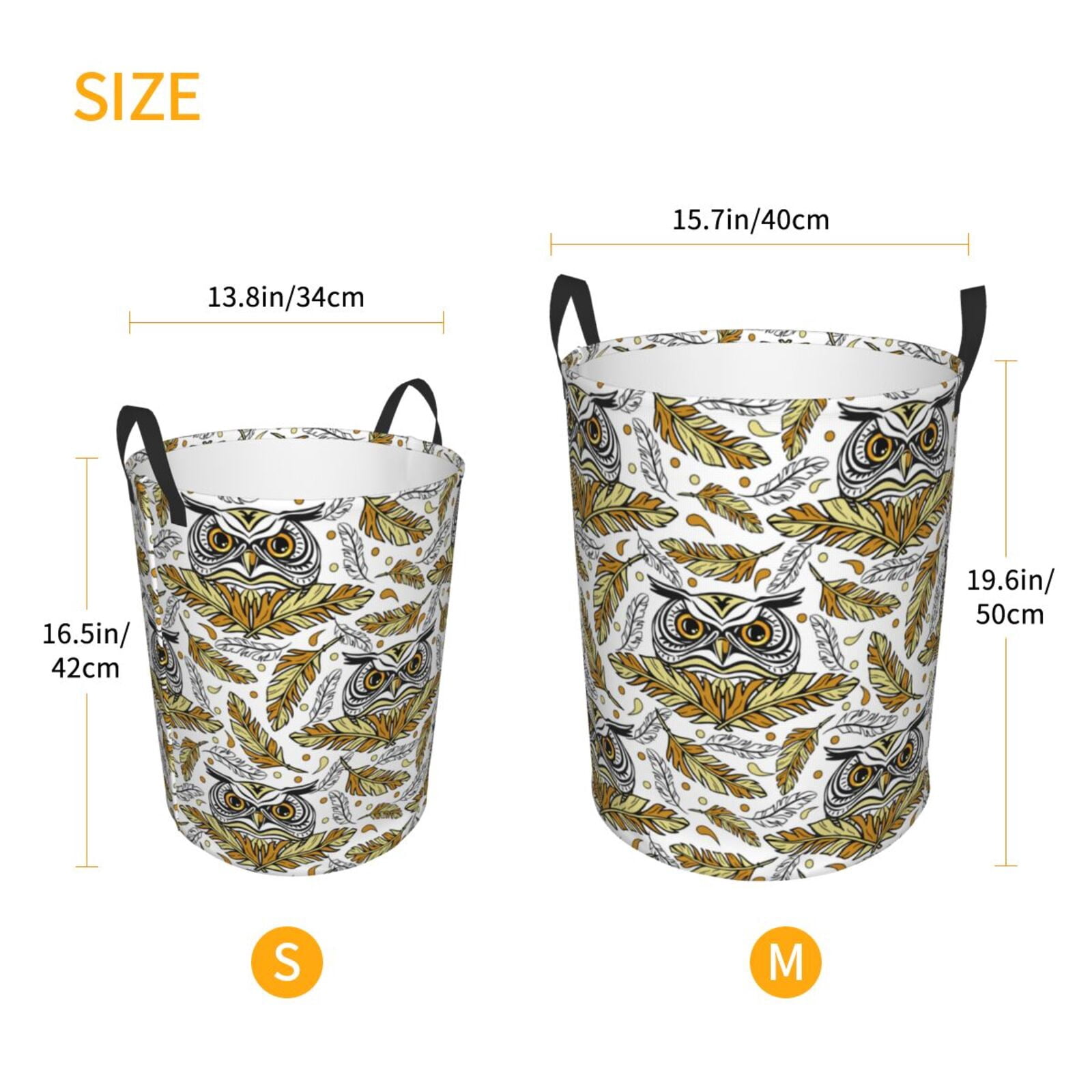 Large Laundry Basket with Handles - Feathered Owl Print Kids Baby Dirty Clothes Laundry Hamper for Bedroom Aesthetic