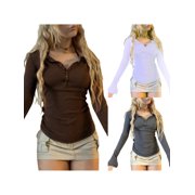 Sunisery Vintage Fairy Print Long Sleeve Crop Top for Women Rhinestone Graphic T-Shirts Y2k Crew Neck 90S Grunge Tees
