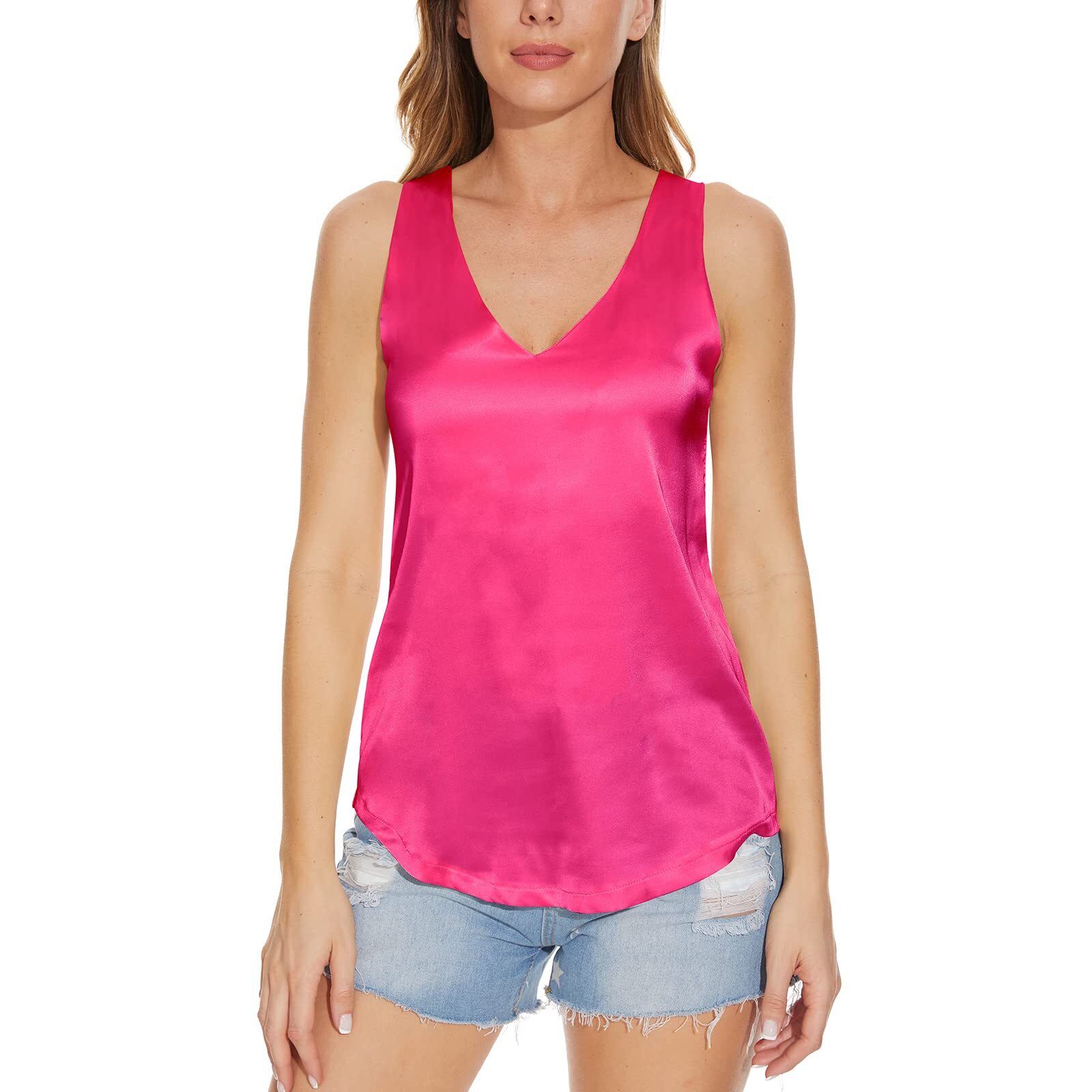 hot pink silk tank top