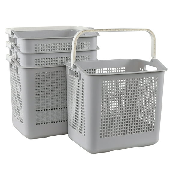 Ggbin 35 L Plastic Dirty Clothes Basket with Handle, 4-Pack Laundry Hamper Storage Basket, Gray