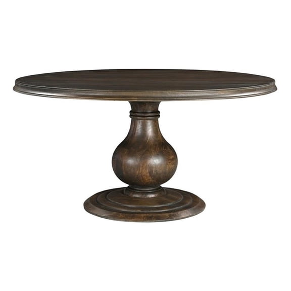 Pemberly Row 60" Round Solid Wood Pedestal Dining Table in Dark Brown