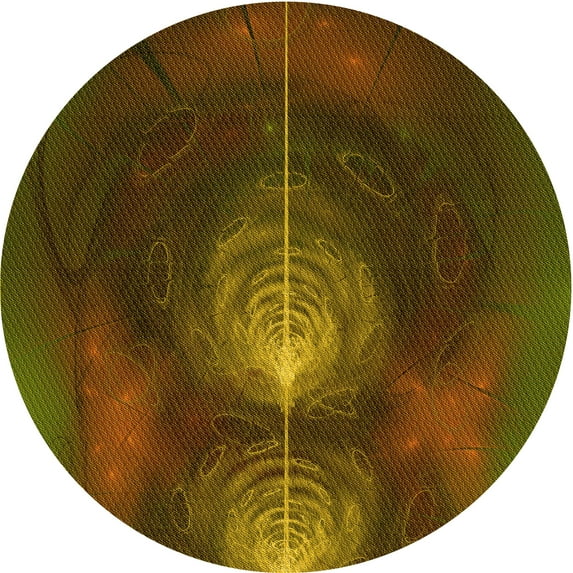 Ahgly Company Indoor Round Patterned Dark Yellow Green Area Rugs, 5' Round