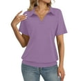 thumbnail image 2 of Womens Polo Shirts Short Sleeve Banded Bottom Business Tops Collared V Neck Casual Dressy Blouses Purple XL, 2 of 5