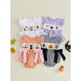 thumbnail image 3 of RUINIXCW Baby Girl Halloween Outfit Baby Girls Summer Fall Clothes Gingham Plaid Bubble Romper Pumpkin Witch Hat Embroidery Flying Sleeve Jumpsuit Playsuit with Bow, 3 of 9