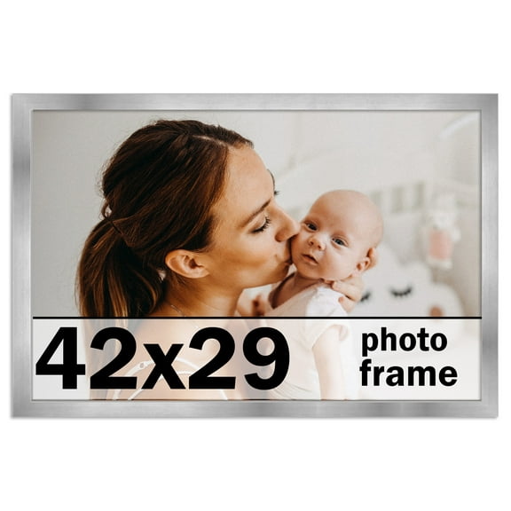 42x29 Frame Silver Stainless Steel Solid Wood Picture Frame | 0.75 Inch Moulding Width | Includes