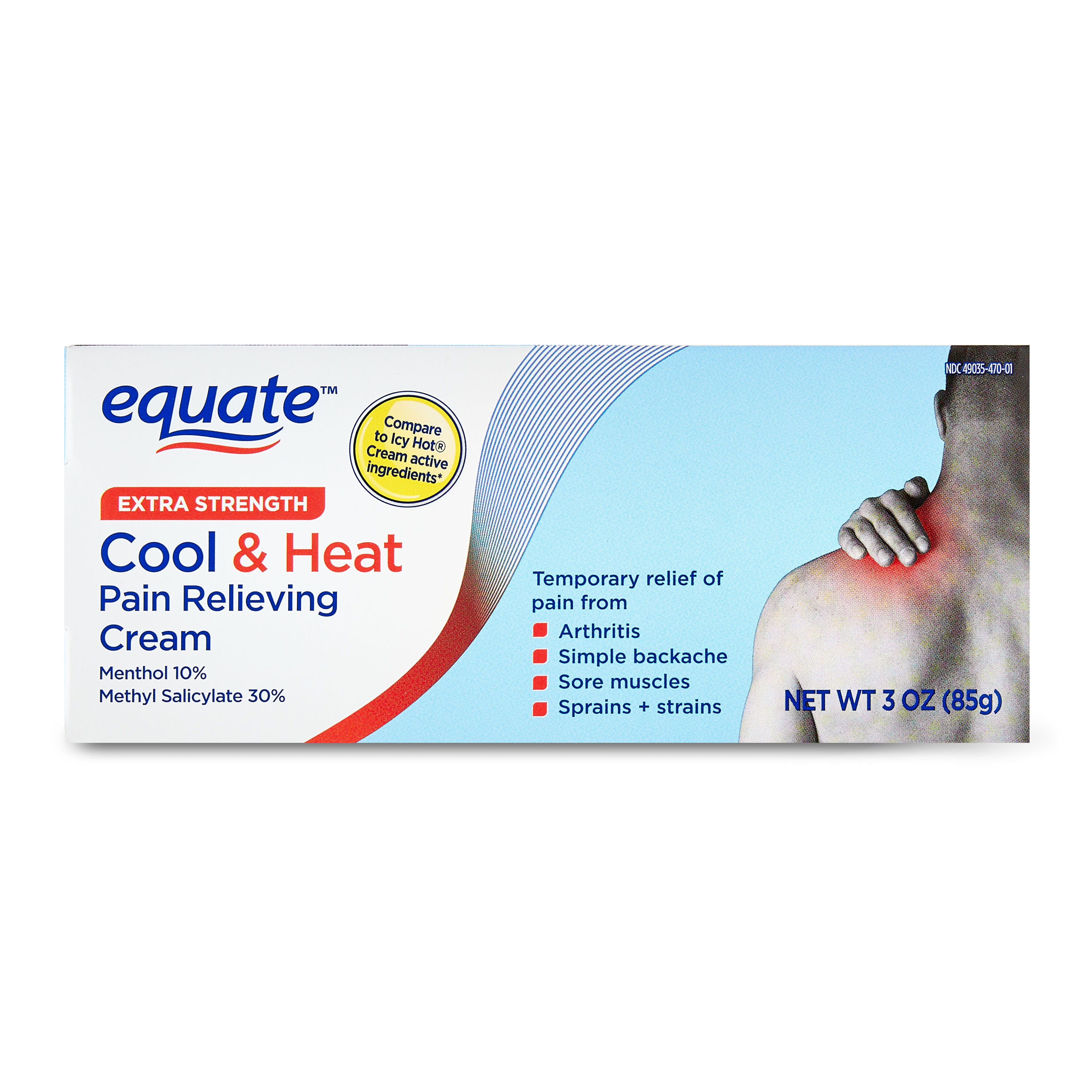 Crema Equate de resistencia extra para alivio del dolor con calor y frío, mentol 10% y salicilato de metilo 30%, 3 oz, comparar con ingredientes activos de crema Icy Hot® 3