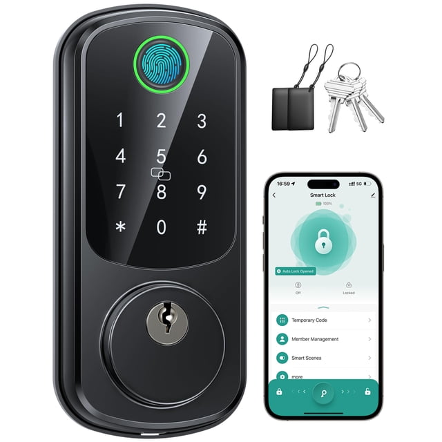 Cerradura inteligente con huella digital SohoTeco, entrada sin llave, negra