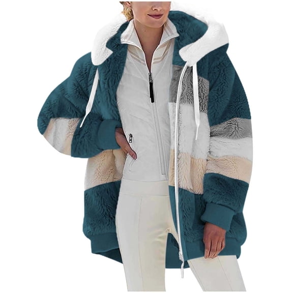 Lenago Womens Fleece Jackets Plus Size Fashion Zipper V-Neck Pullover Long Sleeve Hooded Winter Warm Outwear S-5XL