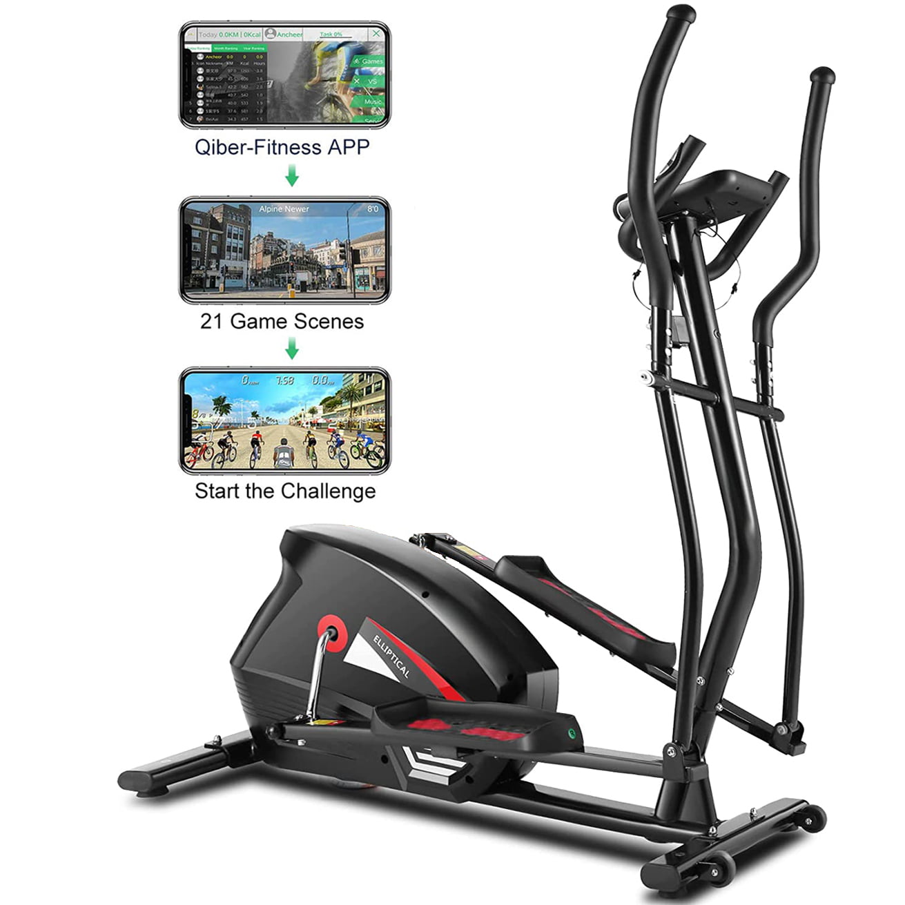 ANCHEER Elliptical Machines APP Magnetic Elliptical Trainer Machine LCD Monitor and 10-Level Resistance Smooth Driven for Home Use Max Weight Capacity 390LBS 