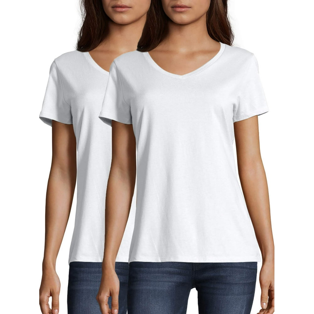 Hanes - Hanes Women's Nano-T V-neck T-Shirt (2-Pack) - Walmart.com ...