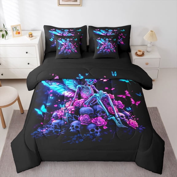 Castle Fairy Romantic Skull Skeleton Twin Bedding Sets,Butterflies Bedding Comforter Set