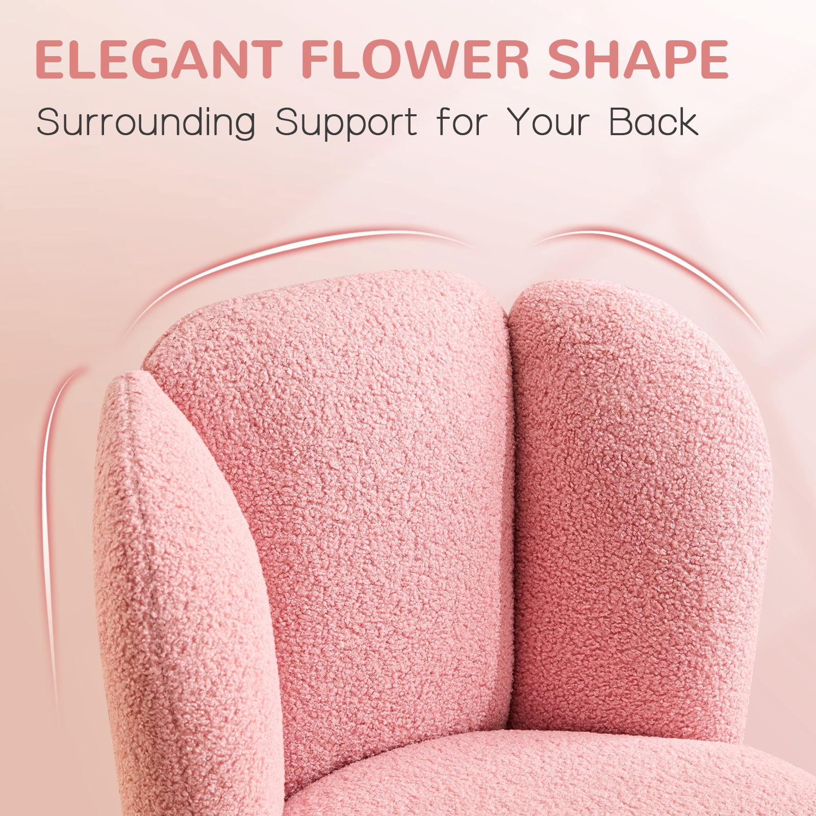 Furniliving Modern Upholstered Home Office Chair with Cloud Shaped Backrest, Cute Armless Vanity Chair, 360° Swivel Height Adjustable Desk Chair, Computer Task Chair for Bedroom, Pink