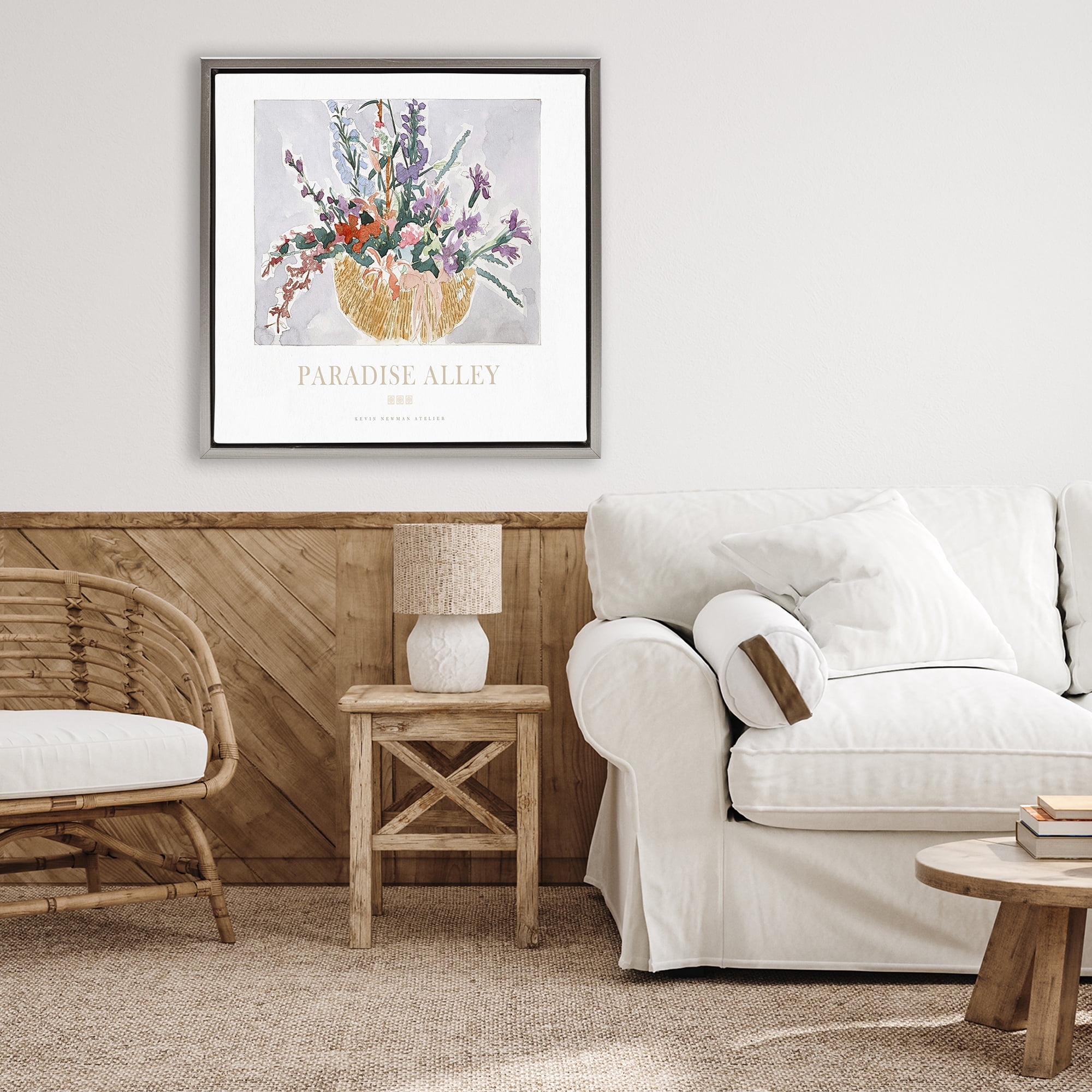 Stupell Industries Paradise Alley Basket of Flowers Gray Framed Floater Canvas Wall Art, design by Jadei Graphics