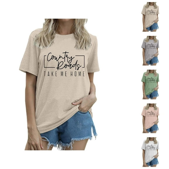 Country Roads Take Me Home T Shirts for Women 2025 Country Music Tshirt Short Sleeve Crewneck Womens T Shirts