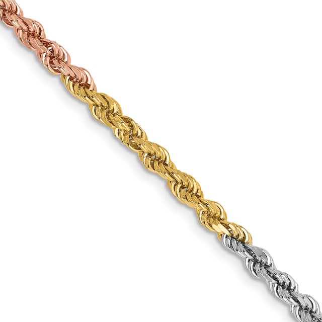 14k Tri Colored 20 Inch 2.9mm Rope Chain Necklace Pendant Charm