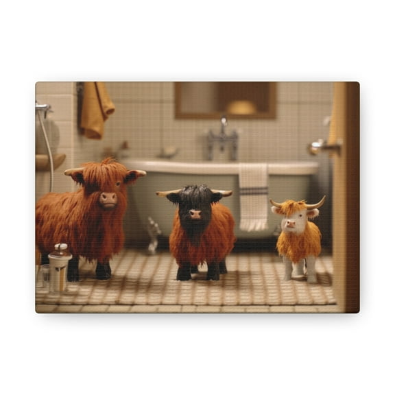 Adorable Highland Cow Art w/ Canvas Frame for Office, Living Room, Wall Decor, Wall Art, Custom Portrait Art