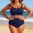 thumbnail image 3 of Womens Bikini Swimsuit Two Piece V Neck Knot Front High Leg Bottom Push Up Bathing Suit Tummy Control Swimwear Beach Vacation, 3 of 5