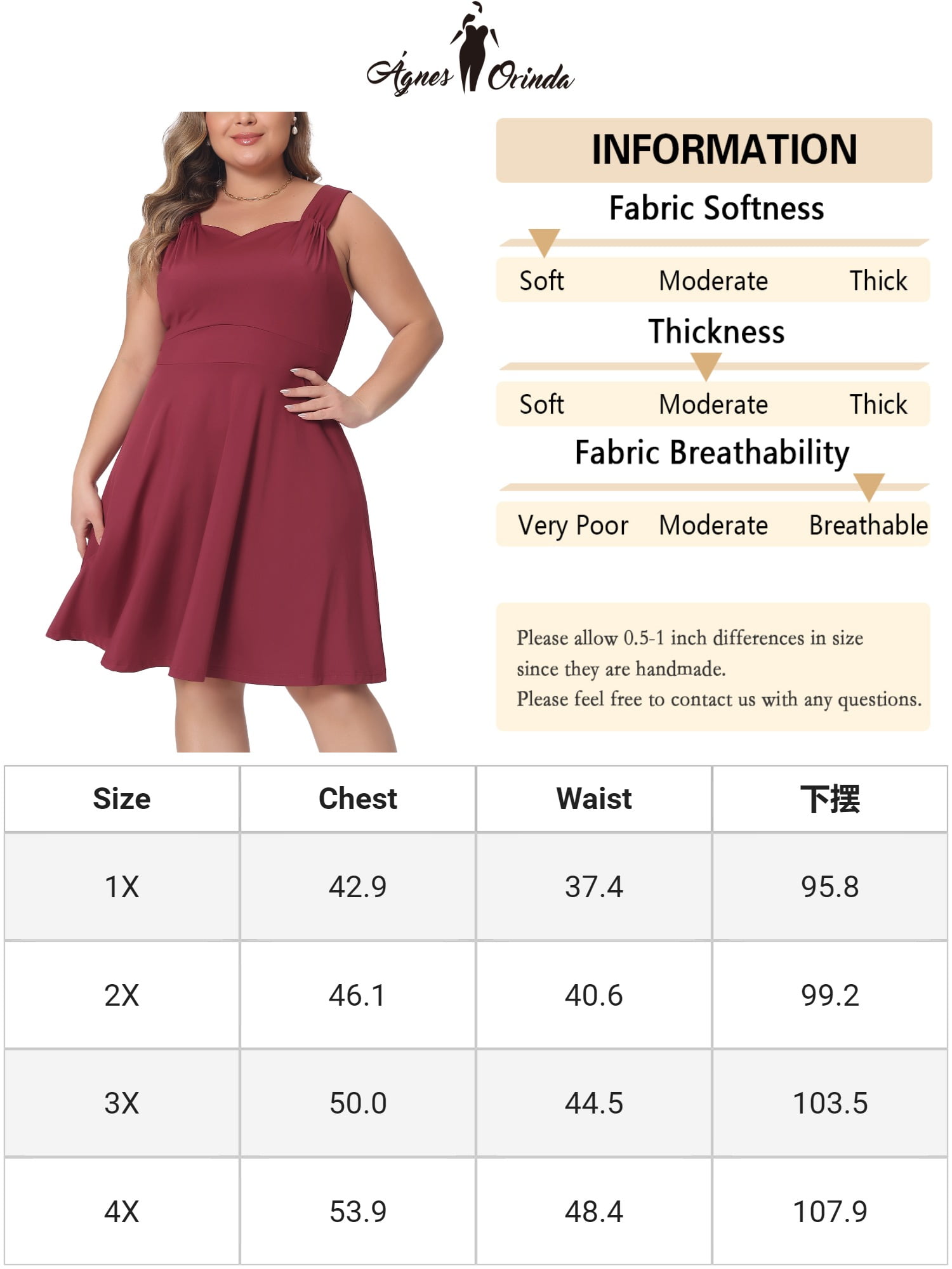 DARING DIVA Women's Plus Dress Sweetheart Neck A-line Cocktail Party 4X Wine Red