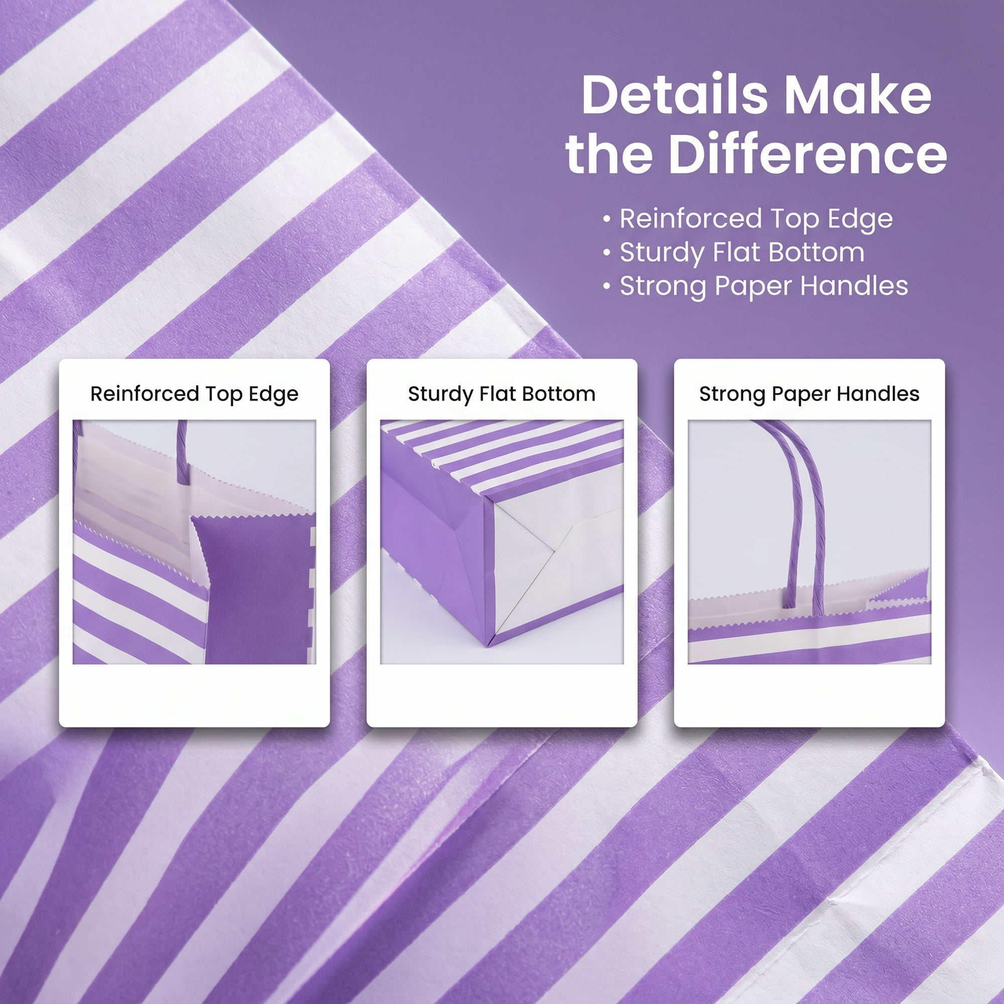 Unique Bargains Horizontal-stripe Gift Bag for All Occasions and Celebrations Purple 5.2" x 3.2" x 8.4"