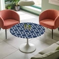 thumbnail image 4 of Blue Moroccan Design Elastic Fitted Round Table Cover Geometric Art Waterproof Outdoor Tablecloth for Holiday Party, Picnic, Patio & Dining Fits Tables Up to 55"-60", 4 of 8