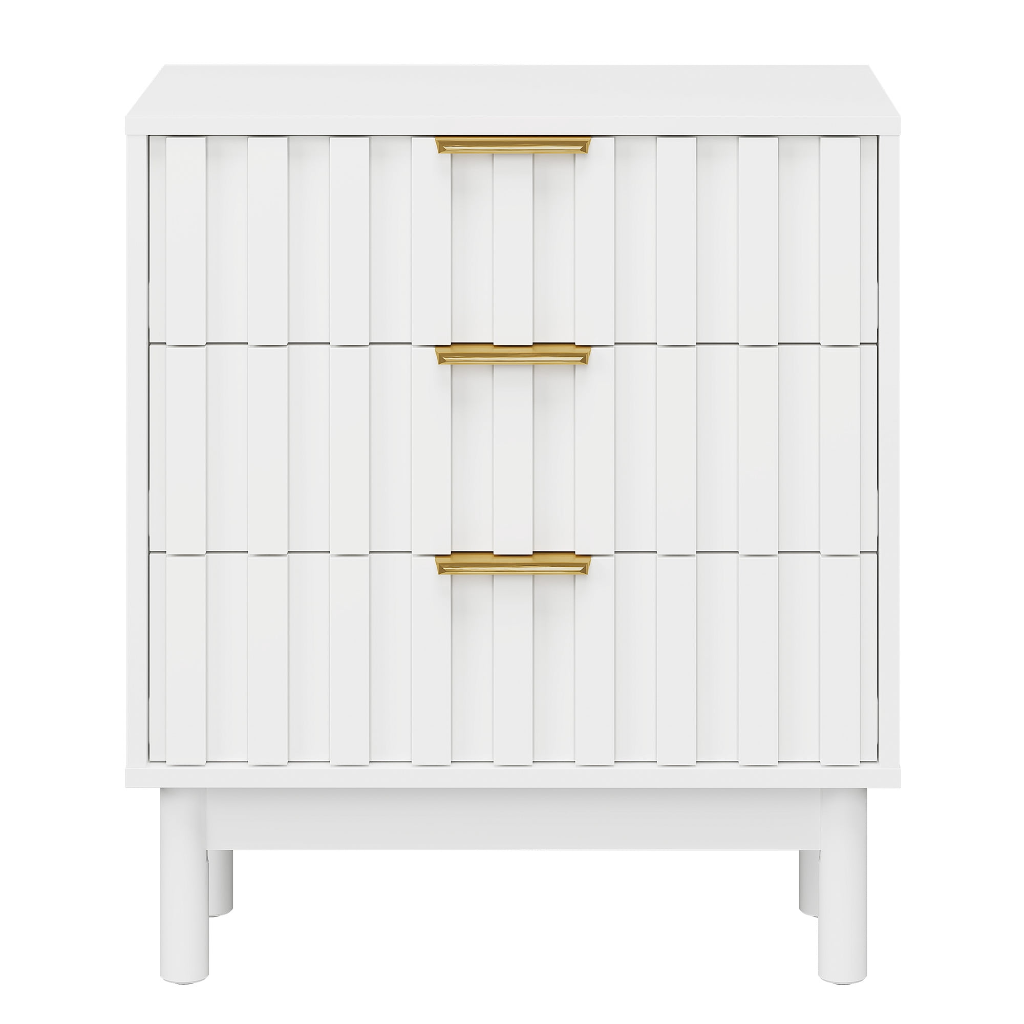 3 Drawer Dresser with Fluted Panel Design, Modern Wood Chest of Drawers with Chic Edge Pull, Large Nightstand Side Table, Wood Storage Organizer for Bedroom, Living Room, Entryway