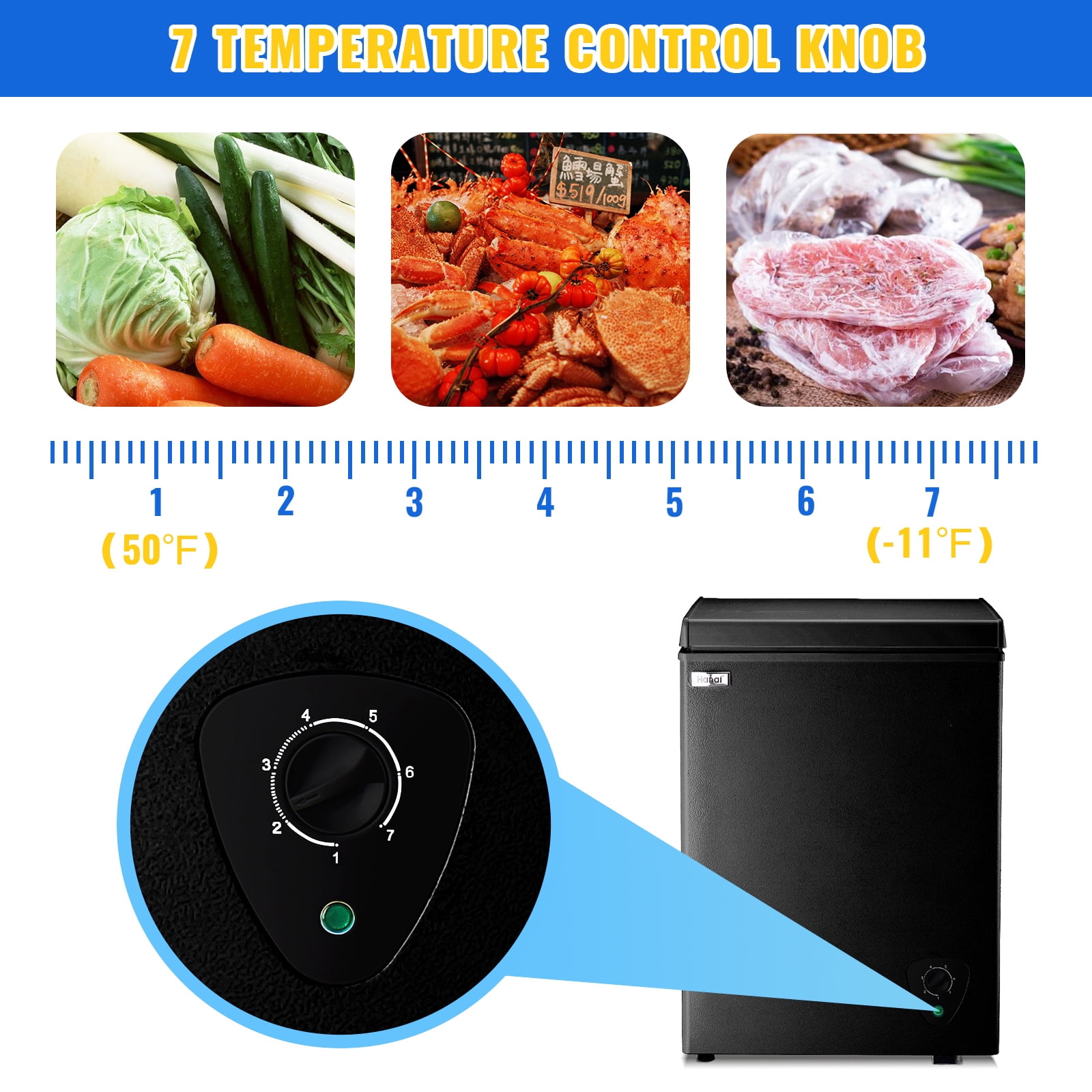 WANAI 3.5 Cu.ft Compact Freezer, Fast Cooling, Top Door Design, Energy-Efficient Deep Freezer Black
