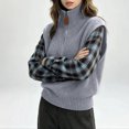 thumbnail image 5 of THNCYX Half Zip High Neck Long Sleeve Knit Tops For Women Colorblock Casual Winter Sweaters Soft Comfort Womens Sweaters Modern Look, 5 of 5