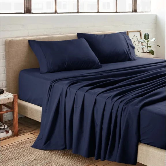 Huba Homes King Size Bed Sheets Egyptian Cotton Feel 1800 Count Set 4 Piece Bed Sheet Set king Blue