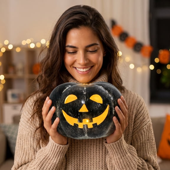 Cheapark 5.91x6.30in 1PC Halloween Resin Pumpkin Light, LED Light Up Jack-O-Lantern, Indoor Outdoor Porch Yard Mantel Decor for Fall Halloween Festival Decoration