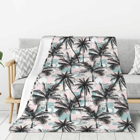 Fuzoiu Hawaii Palms Print Flannel Throw Blanket,Light Weight Warm Decorative,Throw Blanket Cover for Sofa, Couch, Bedroom,Travel-40"x30"