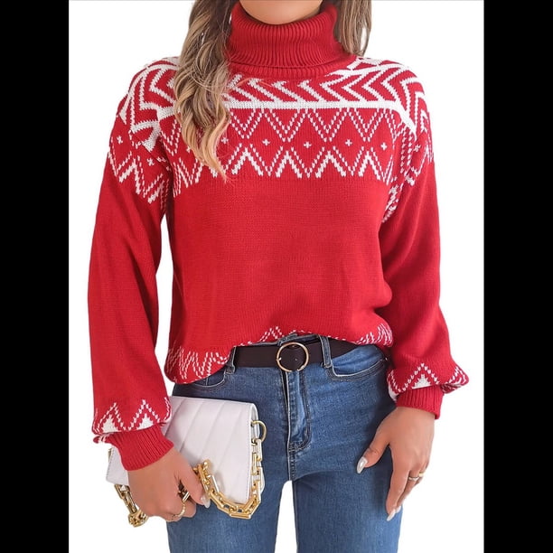 Suéteres para Mujer, Jerseys Casuales de Larga, Suéteres Cálidos, Tops de Punto Peludo, Suéter Grueso de Gran Tamaño. Rojo M