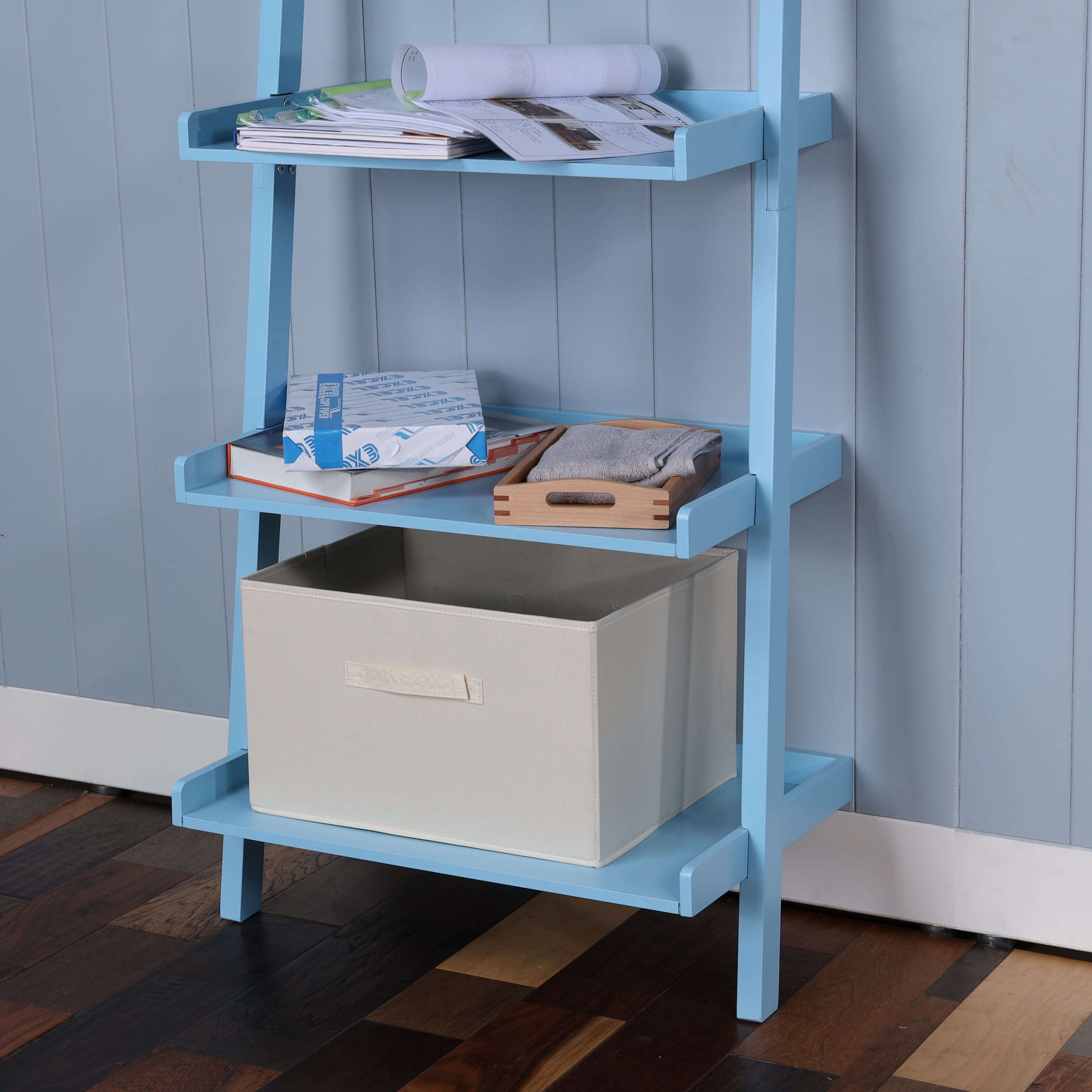 5-Tier Ladder Shelf – Leaning Book Case – Bookshelf for Bedroom, Living Room, or Kitchen Shelving Sky Blue