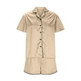 thumbnail image 5 of TEVEQ Women's 2 Piece Pajamas Set Button Down Tops Short Sleeve Sleepwear Soft Pajama Shorts 2 Pcs Lounge Sets with Pocket Shorts and Top Summer Sets Satin Button Up Comfy Sleepwear Sets Khaki S, 5 of 7