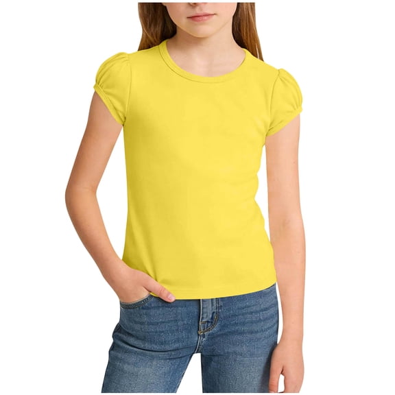 Diufon Girls Short Sleeve Shirts Summer Casual Cute Crewneck Tee Tops Soft Solid Color Trendy Loose Blouse