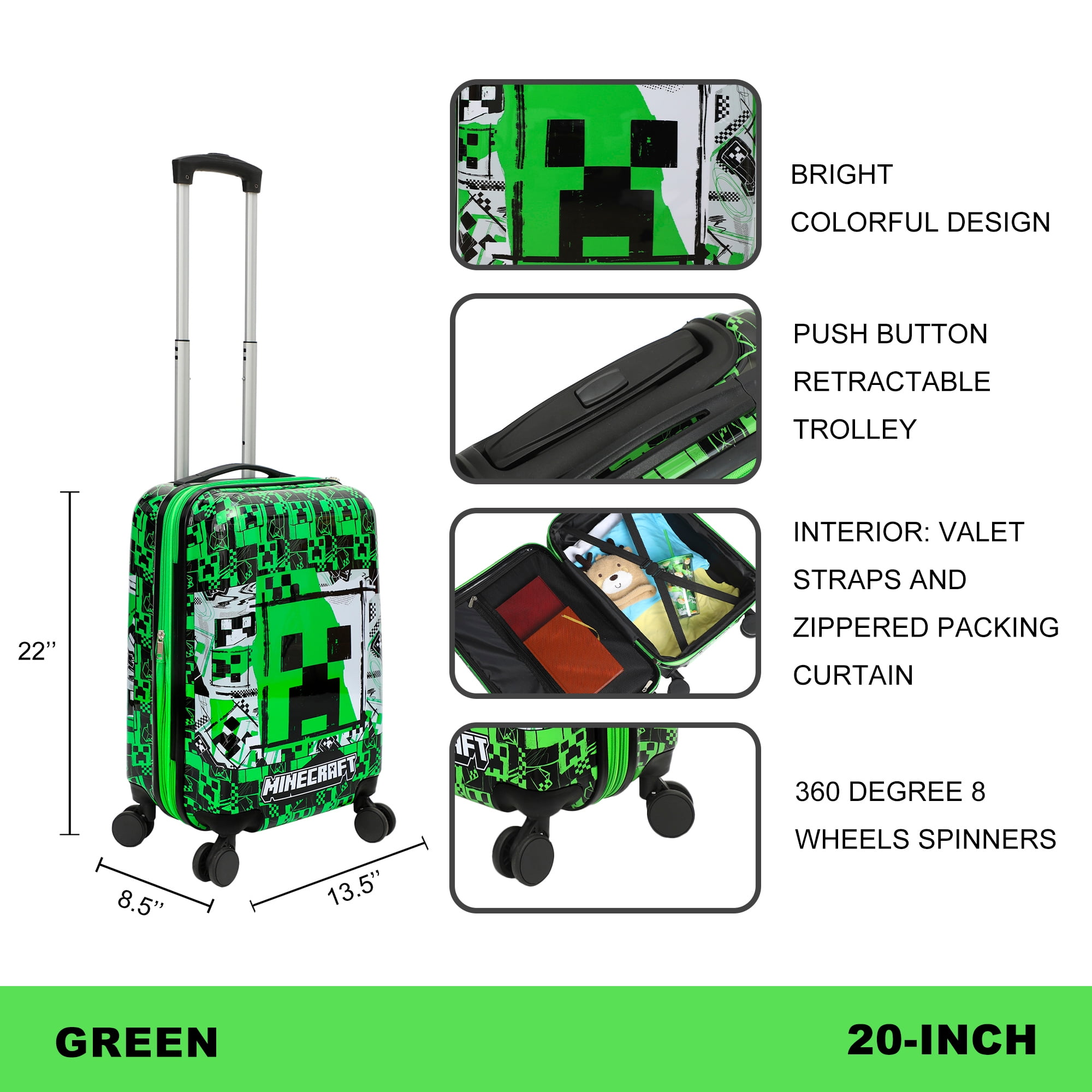 Minecraft Creeper 20" Carry-On Luggage With Wheels And Retractable Handle