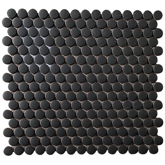 Penny Round Black 12.4-in x 11-1/2-in Matte Glazed Porcelain Mosaic Floor and Wall Tile(1-sq. ft/ Piece)