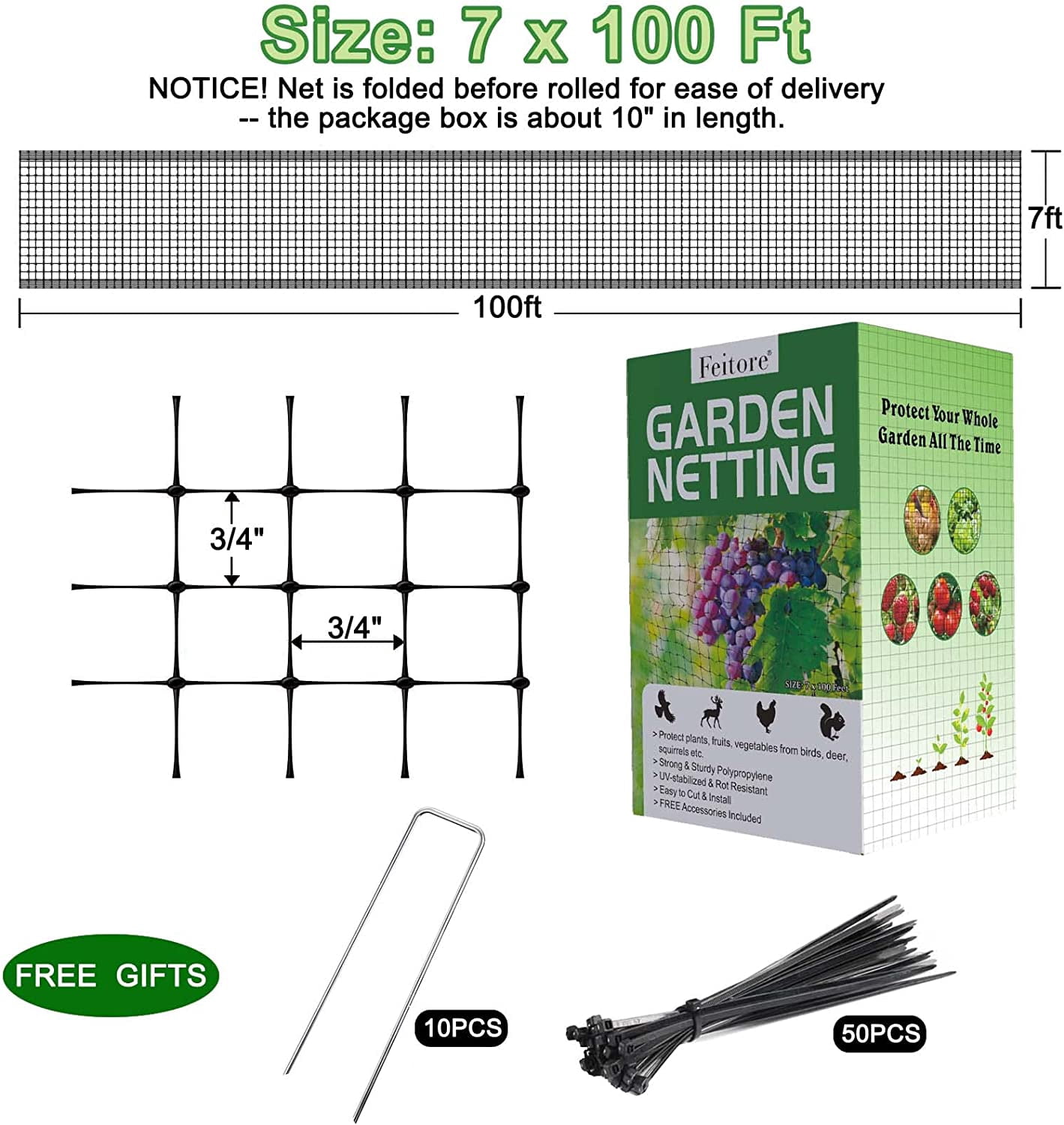 Deer Fence Netting, 7 x 100 Feet Anti Bird Deer Protection Net Reusable Protective Garden Netting for Plants Fruit Trees Vegetables Against Birds and Other Animals