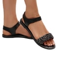 thumbnail image 2 of Domuza Women's Metallic Sparkly Flat Sandals Dressy 2026 Summer Ankle Strap Open Toe Bridal Wedding Dress Shoes Black 7（EU-38）, 2 of 4