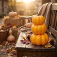 thumbnail image 2 of Fall Pumpkin Stack Decor, 3 Tier Resin Look Plastic Pumpkin Ornament, Tabletop Decor for Mantel Tiered Tray, 2 of 6