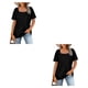 thumbnail image 4 of sweethay Camiseta de algodón para mujer, Top plisado con cuello cuadrado, senderismo, acampada, vacaciones, verano, primavera, ropa, accesorios Type6 NO6, 4 of 5