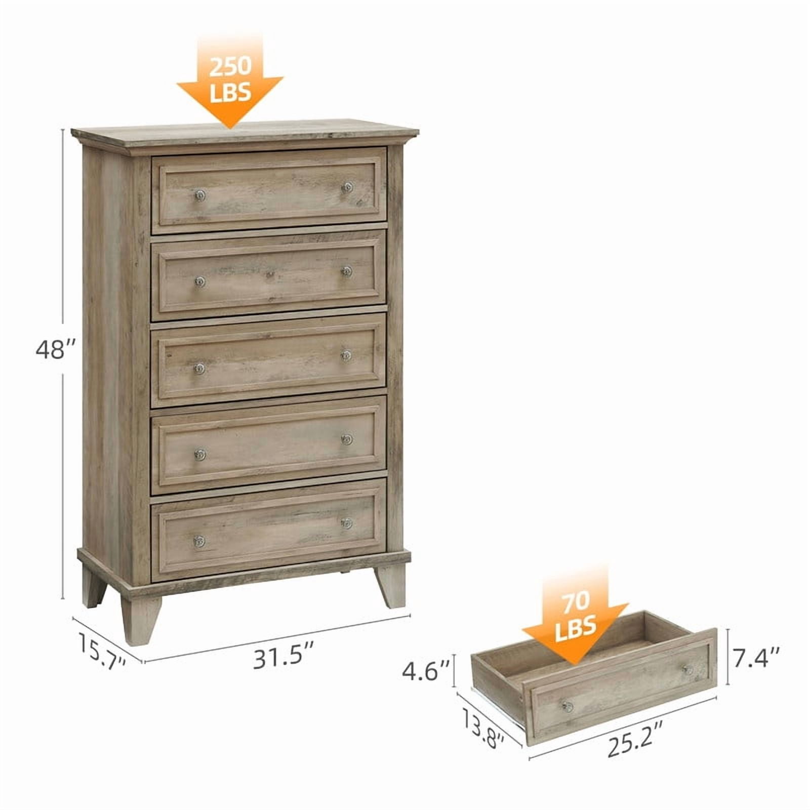 TROPOW 5 Drawer Dresser for Bedroom, 48" Tall Wood Dresser & Chests of Drawers with Deep Drawers, Modern Chest Organizer with Metal Handles for Living Room, Hallway, Entryway