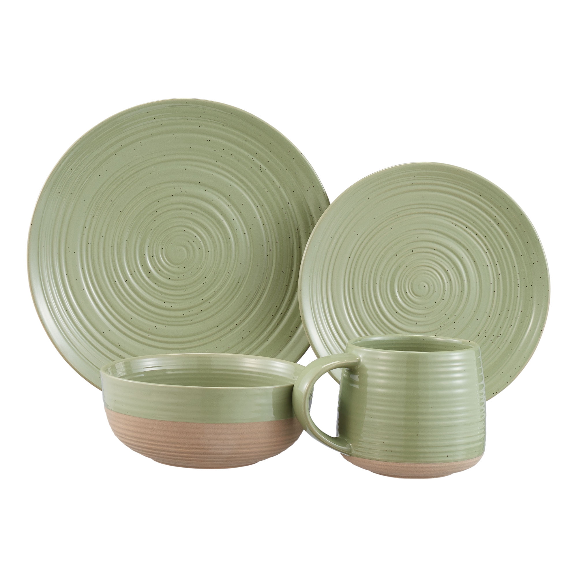 Better Homes & Gardens Artisanal Clay Stoneware 16-Piece Dining Set, Sage Green