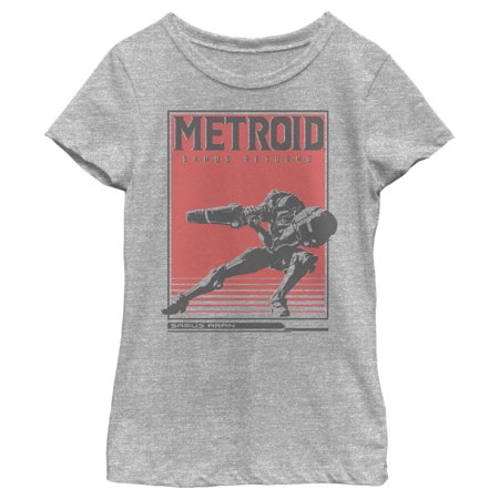 Girl s Nintendo Metroid Samus Returns Poster Graphic Tee Athletic Heather Medium