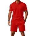 thumbnail image 5 of Men's Casual 2-Piece Quick-Dry Set, Loose Breathable Short Sleeve Polo Shirt and Elastic Waist Shorts, Summer Outfit For Travel and Sports,Red,XL, 5 of 5