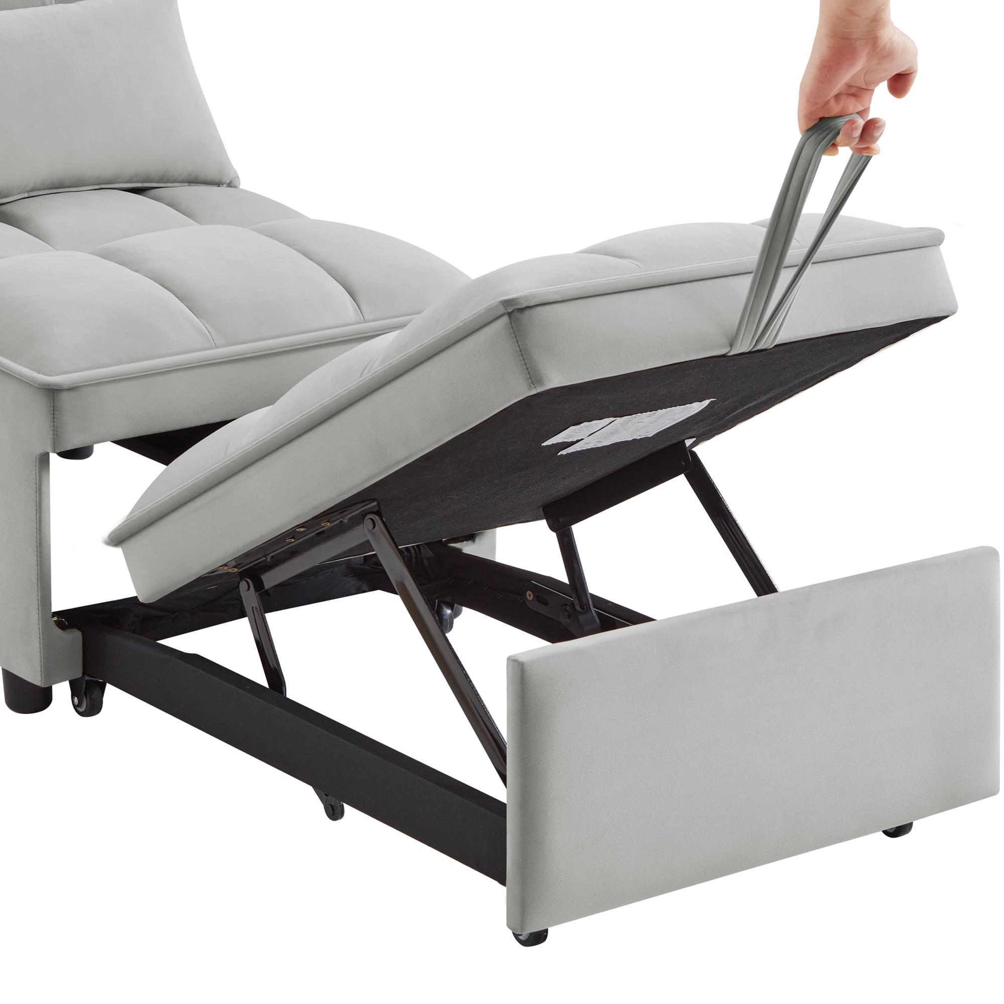 Miniyam 4 in 1 Tufted Single Pull-out Sofa Bed, Convertible Chaise Lounge, Gray