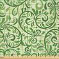 thumbnail image 2 of Ambesonne Green Fabric by the Yard Microfiber, Curly Ornate Leaf Damask, 3 Yards, Pale Green Fern Green, 2 of 2
